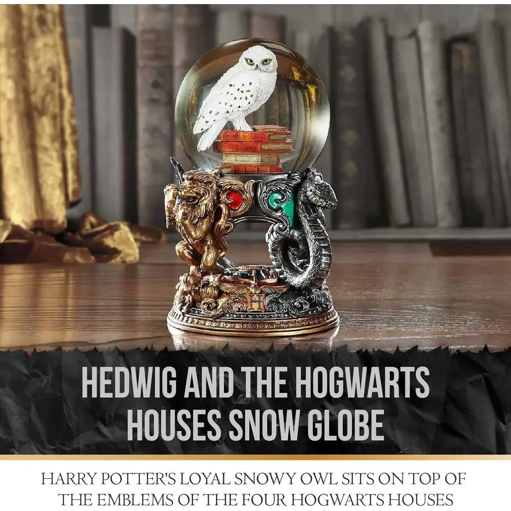 Officially Licensed Harry Potter Snow Globe with Hand-Painted Hedwig, Hogwarts Crests, Ideal Gift for Potter Fans