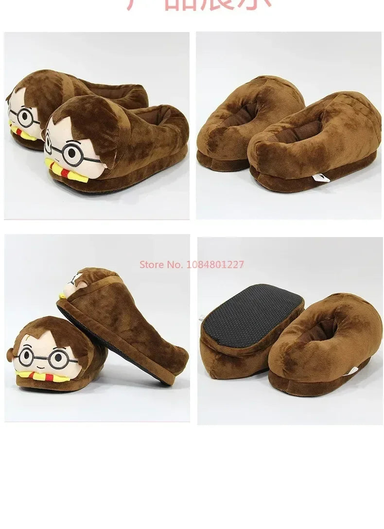 Cute Harries Potters Winter Plush Warm And Thickened Cotton Slippers Potter Couple Indoor For Breathability Shoes Surprise Gift