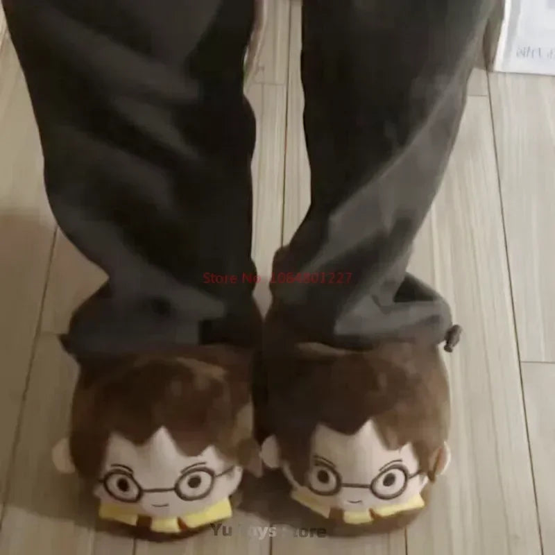 Cute Harries Potters Winter Plush Warm And Thickened Cotton Slippers Potter Couple Indoor For Breathability Shoes Surprise Gift